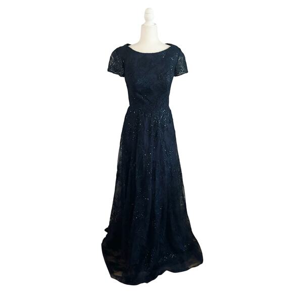 La Femme Sequin Floral Gown 6 Blue NEW - Picture 2 of 10